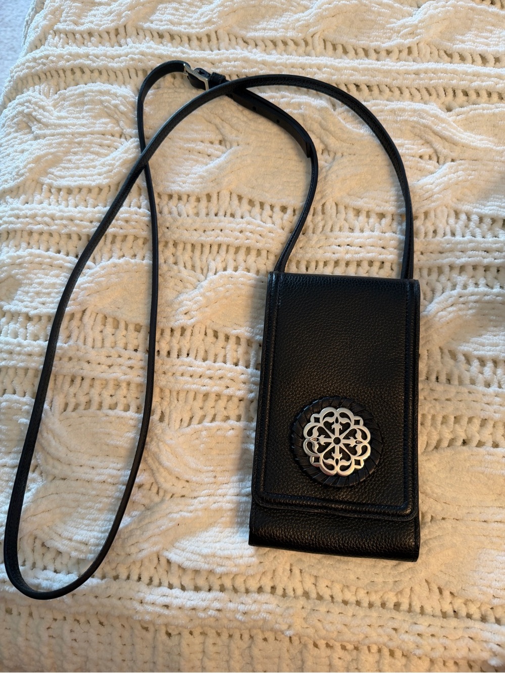 Brighton Black Crossbody Phone Pouch with Silver Medallion